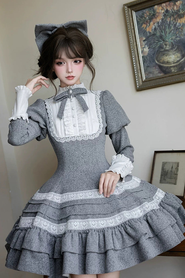 Sweet Lolita Dress - Letters And Poems · Old Memories, Gray, Stand Collar, Classic Style - additional product view 19