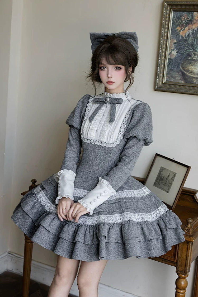 Sweet Lolita Dress - Letters And Poems · Old Memories, Gray, Stand Collar, Classic Style - additional product view 20