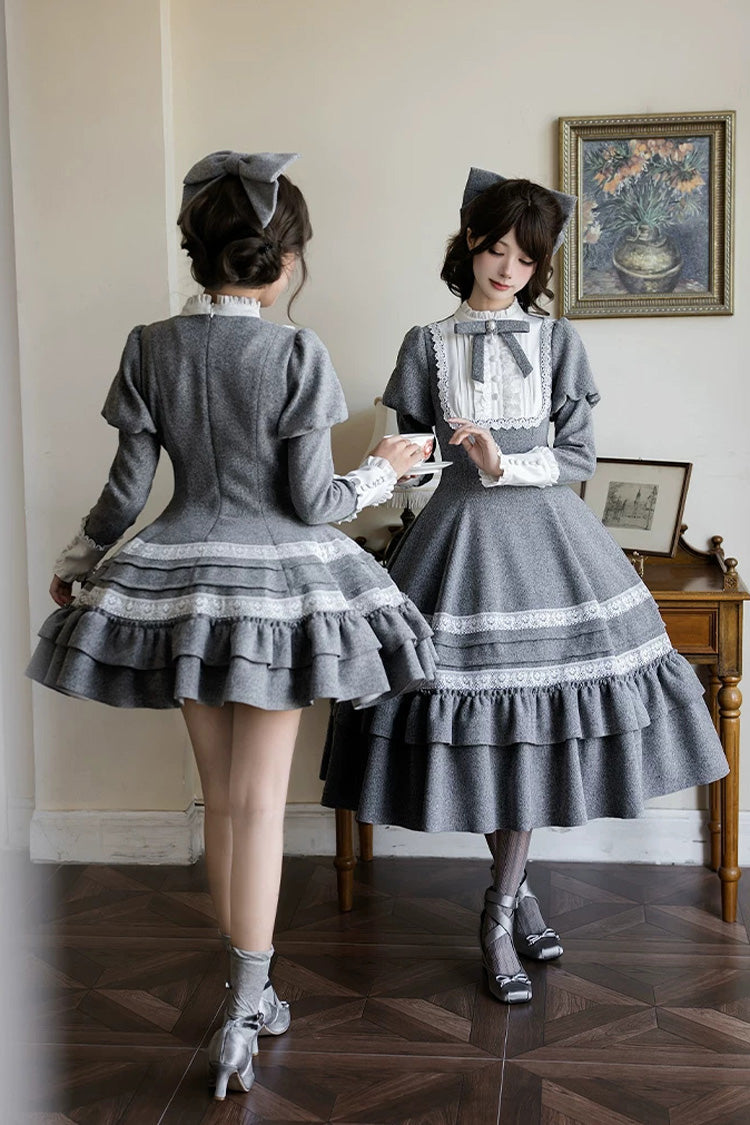 Sweet Lolita Dress - Letters And Poems · Old Memories, Gray, Stand Collar, Classic Style - additional product view 21