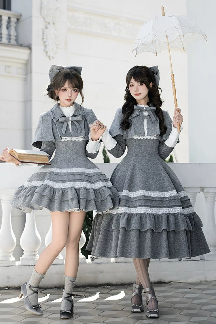Sweet Lolita Dress - Letters And Poems · Old Memories, Gray, Stand Collar, Classic Style - main product image