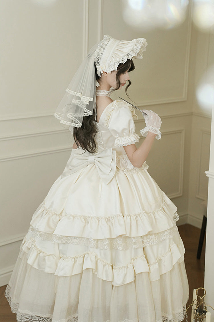 Sweet Lolita Dress - Letters And Poems, White, Square Collar, Bow Detail, Ruffled - additional product view 2