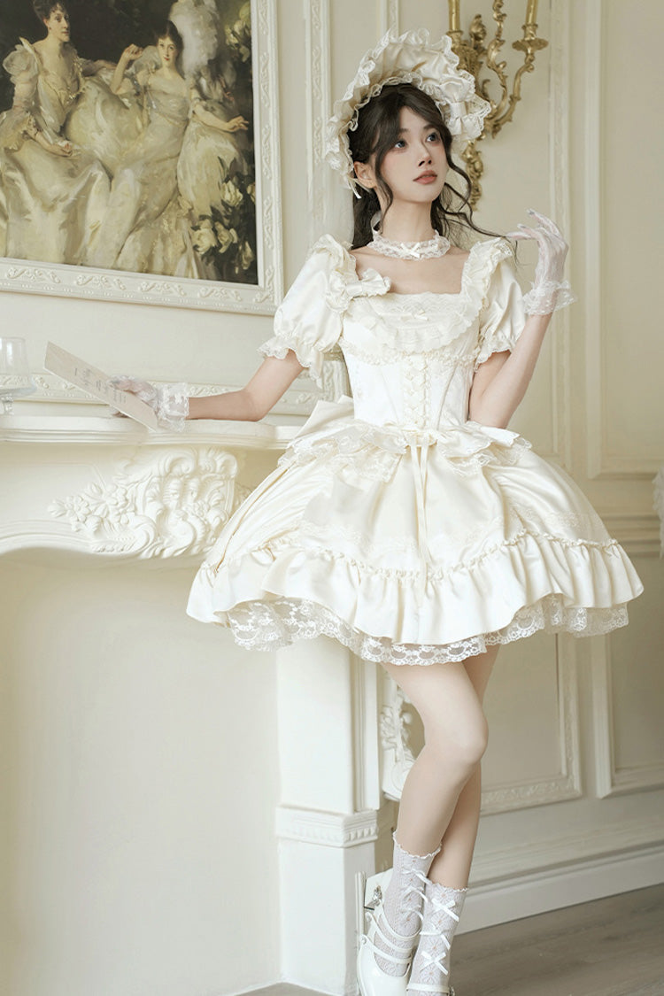 Sweet Lolita Dress - Letters And Poems, White, Square Collar, Bow Detail, Ruffled - additional product view 3