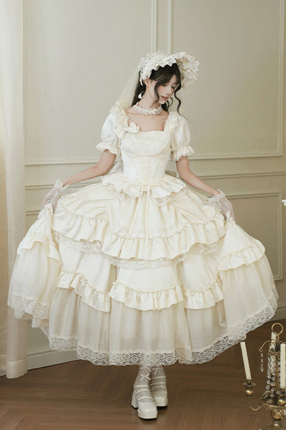 Sweet Lolita Dress - Letters And Poems, White, Square Collar, Bow Detail, Ruffled - additional product view 5