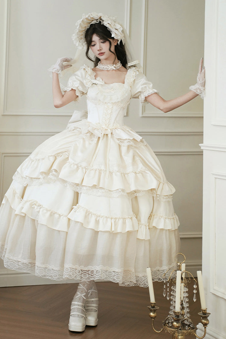 Sweet Lolita Dress - Letters And Poems, White, Square Collar, Bow Detail, Ruffled - additional product view 7
