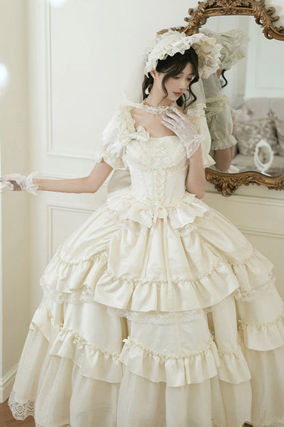 Sweet Lolita Dress - Letters And Poems, White, Square Collar, Bow Detail, Ruffled - additional product view 11