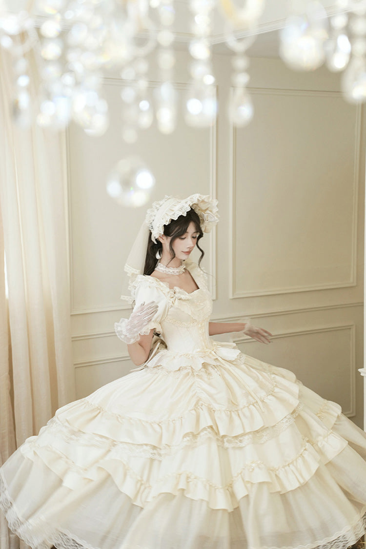Sweet Lolita Dress - Letters And Poems, White, Square Collar, Bow Detail, Ruffled - additional product view 12