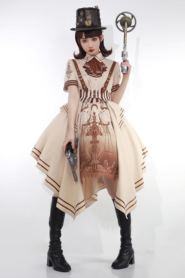 Sweet Lolita Dress - Libra Print Vintage, Brown, Printed, Punk Style, Bow Detail - additional product view 2