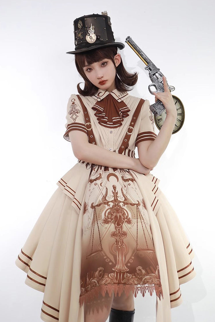 Sweet Lolita Dress - Libra Print Vintage, Brown, Printed, Punk Style, Bow Detail - additional product view 3