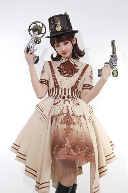 Sweet Lolita Dress - Libra Print Vintage, Brown, Printed, Punk Style, Bow Detail - additional product view 5