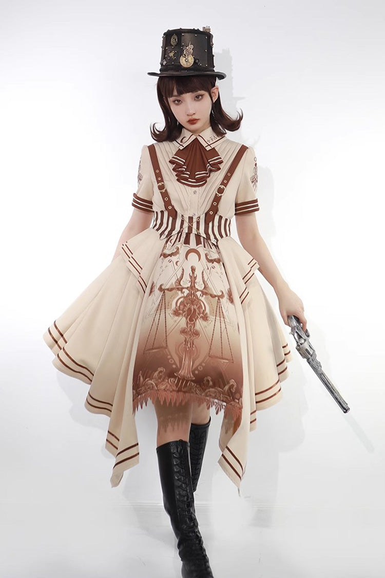Sweet Lolita Dress - Libra Print Vintage, Brown, Printed, Punk Style, Bow Detail - main product image