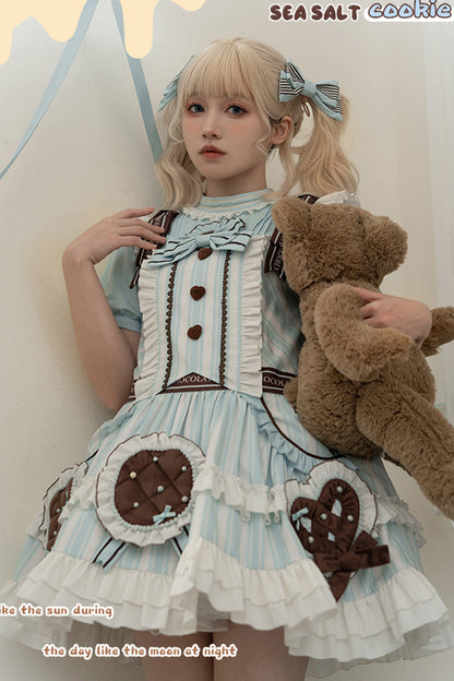 Sweet Lolita Dress - Light Blue Sea Salt Cookies, Blue, Printed, Bow Detail, Ruffled - additional product view 2