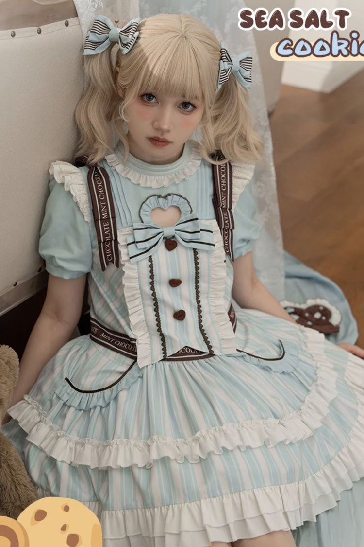 Sweet Lolita Dress - Light Blue Sea Salt Cookies, Blue, Printed, Bow Detail, Ruffled - additional product view 3