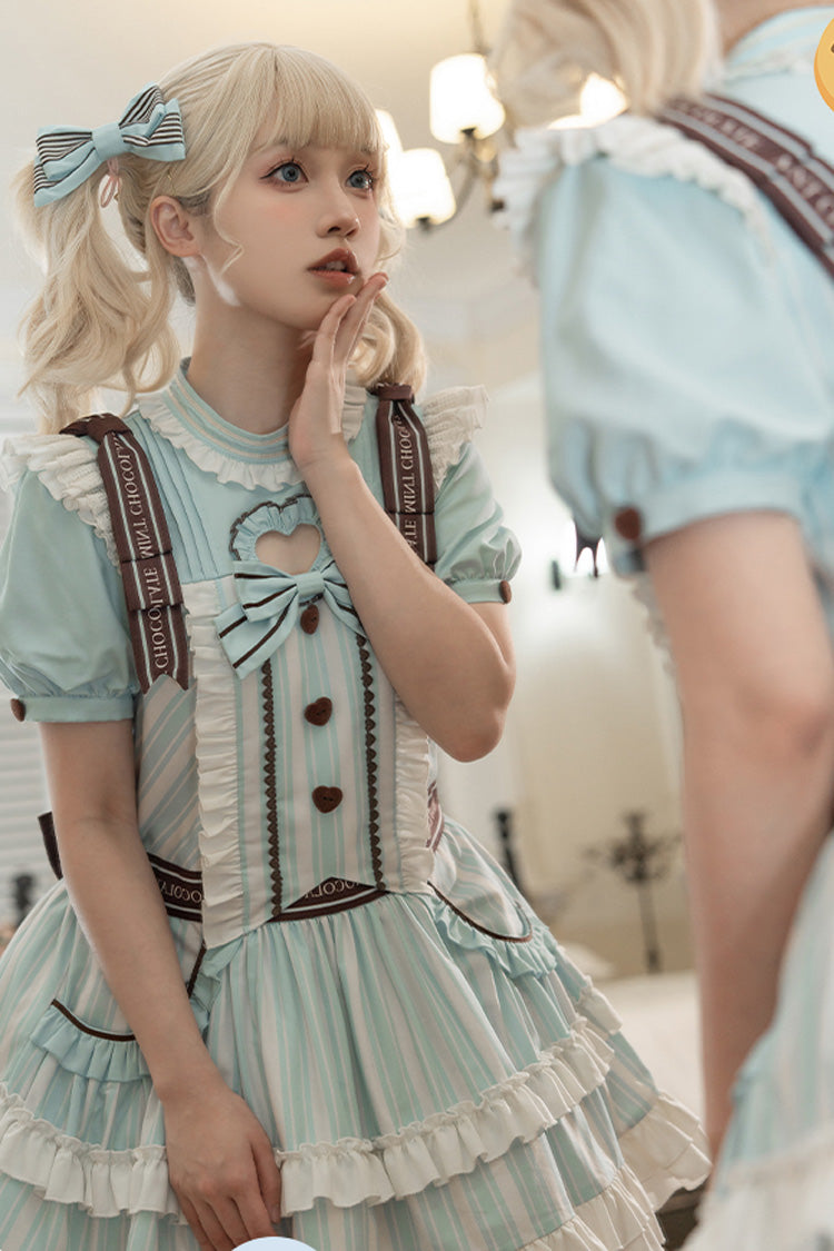 Sweet Lolita Dress - Light Blue Sea Salt Cookies, Blue, Printed, Bow Detail, Ruffled - additional product view 4