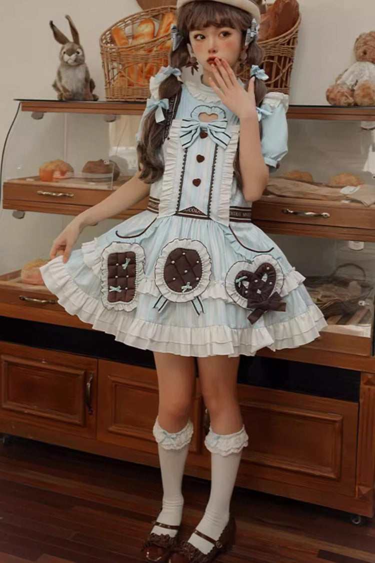 Sweet Lolita Dress - Light Blue Sea Salt Cookies, Blue, Printed, Bow Detail, Ruffled - additional product view 5