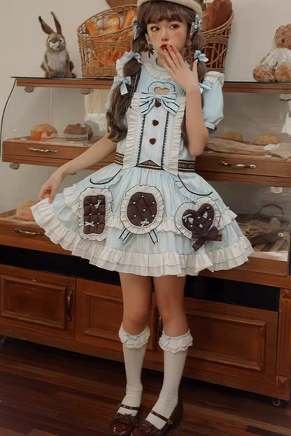 Sweet Lolita Dress - Light Blue Sea Salt Cookies, Blue, Printed, Bow Detail, Ruffled - additional product view 5
