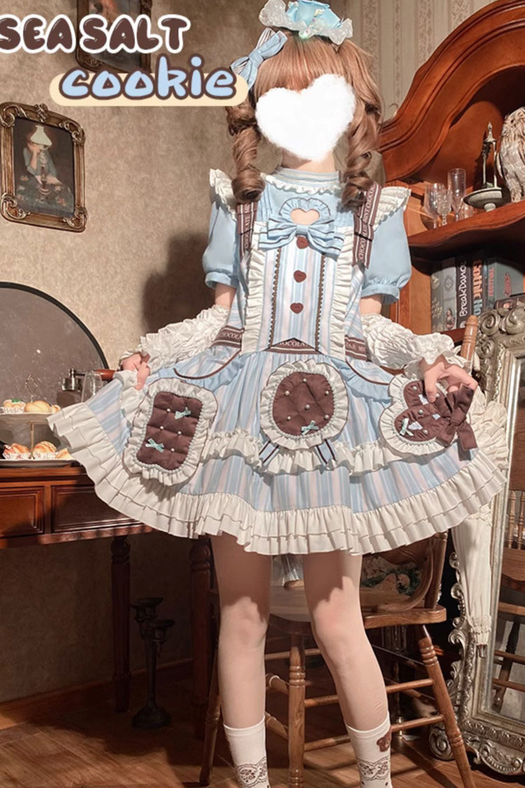 Sweet Lolita Dress - Light Blue Sea Salt Cookies, Blue, Printed, Bow Detail, Ruffled - additional product view 7