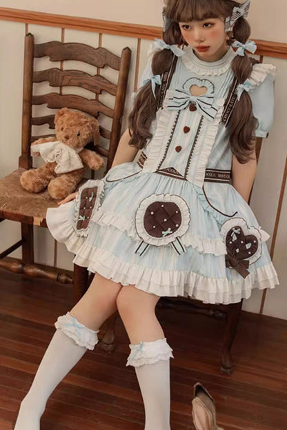 Sweet Lolita Dress - Light Blue Sea Salt Cookies, Blue, Printed, Bow Detail, Ruffled - additional product view 8
