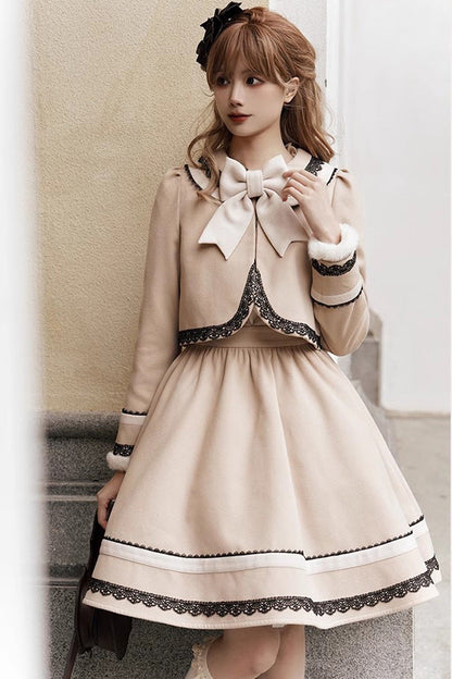 Sweet Lolita Dress - Light Tan Doll Collar, Light-Tan, Bow Detail - additional product view 2