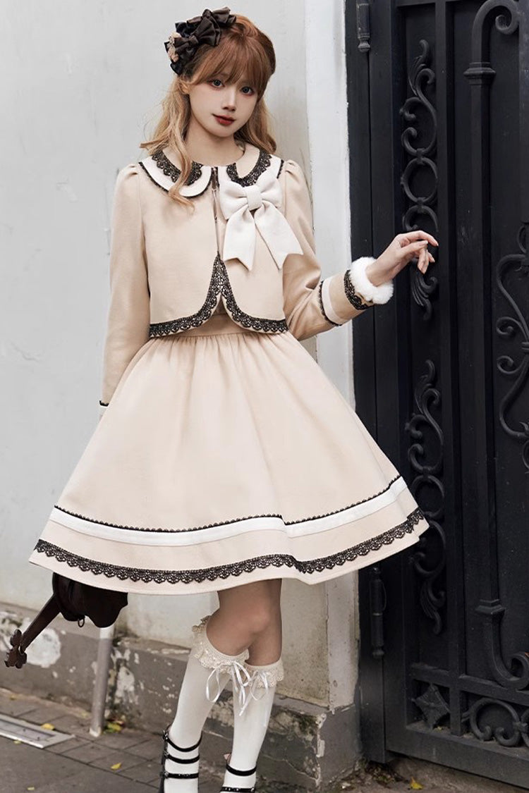 Sweet Lolita Dress - Light Tan Doll Collar, Light-Tan, Bow Detail - additional product view 4