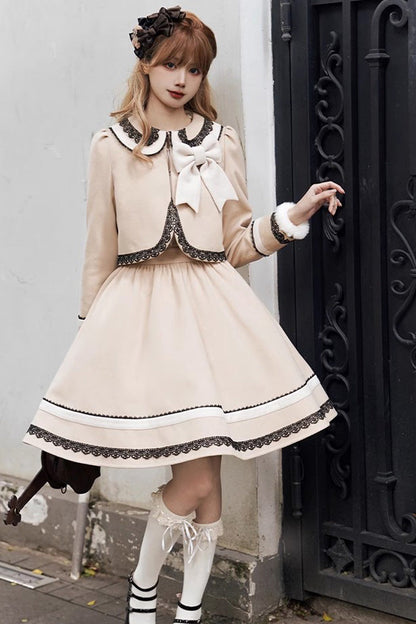 Sweet Lolita Dress - Light Tan Doll Collar, Light-Tan, Bow Detail - additional product view 4