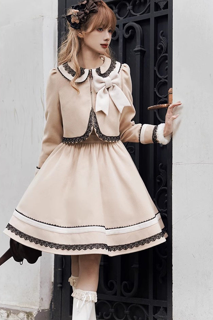 Sweet Lolita Dress - Light Tan Doll Collar, Light-Tan, Bow Detail - additional product view 5