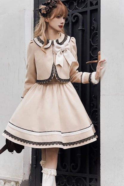 Sweet Lolita Dress - Light Tan Doll Collar, Light-Tan, Bow Detail - additional product view 5