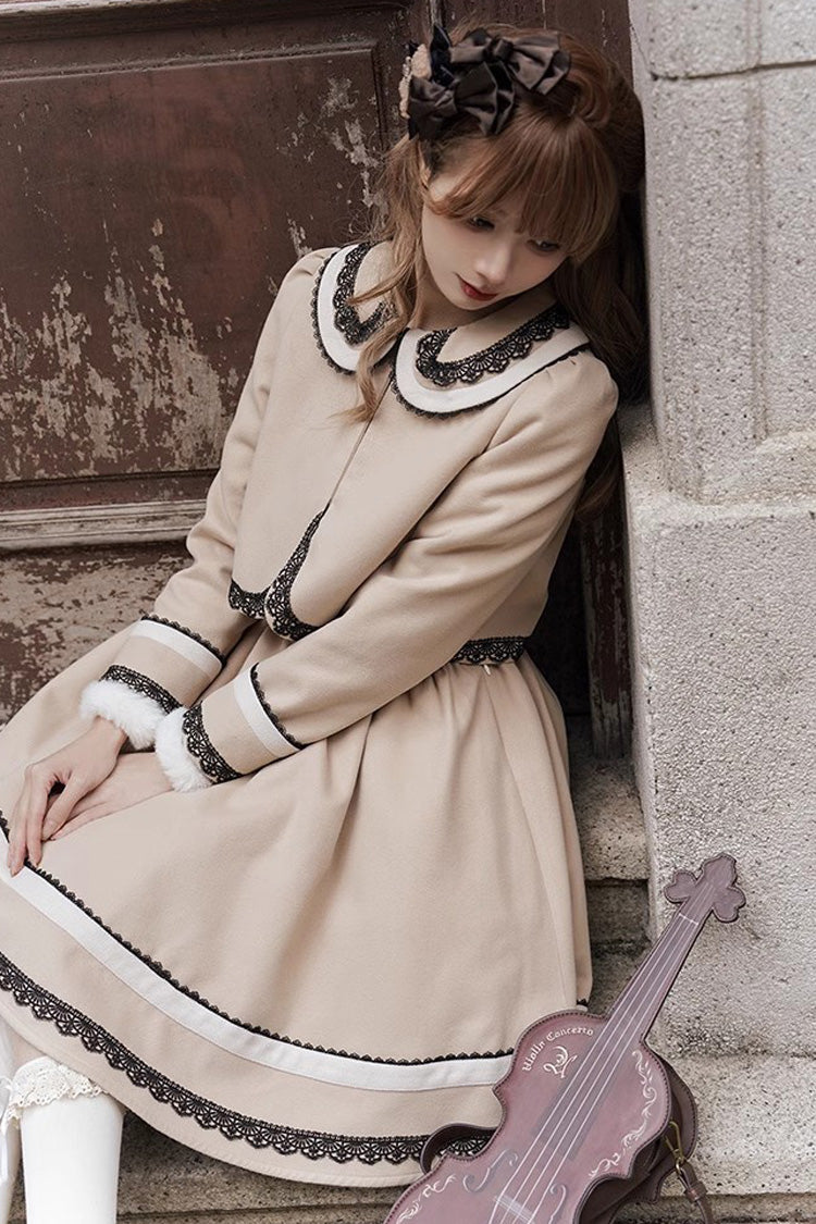 Sweet Lolita Dress - Light Tan Doll Collar, Light-Tan, Bow Detail - additional product view 7