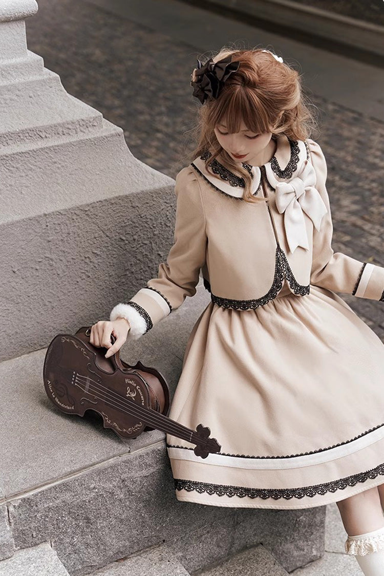 Sweet Lolita Dress - Light Tan Doll Collar, Light-Tan, Bow Detail - additional product view 8