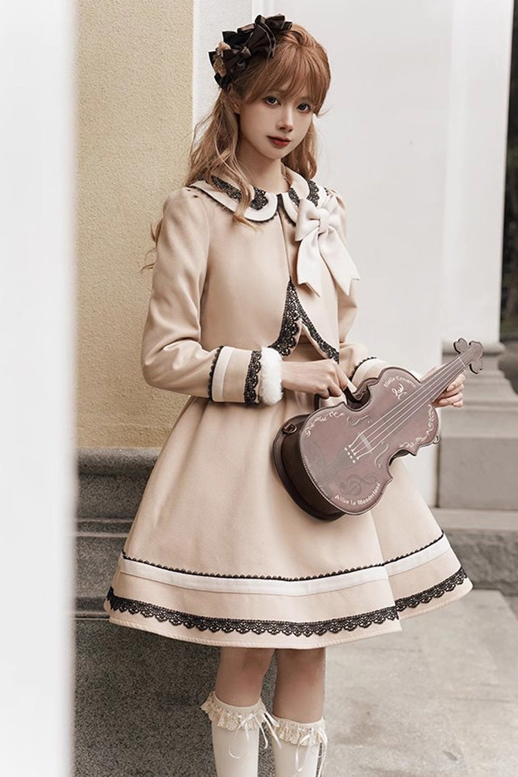 Sweet Lolita Dress - Light Tan Doll Collar, Light-Tan, Bow Detail - additional product view 9