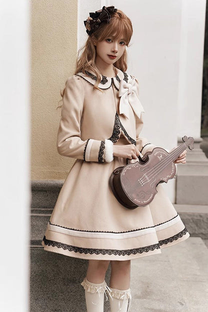 Sweet Lolita Dress - Light Tan Doll Collar, Light-Tan, Bow Detail - additional product view 9