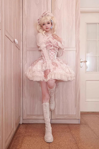 Sweet Lolita Dress - Lilibet, Pink, Ruffled, Printed, Bow Detail - additional product view 5