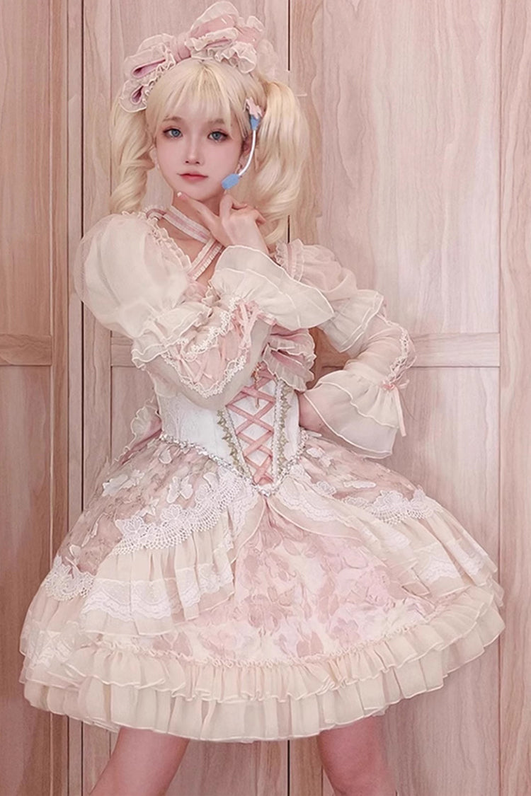 Sweet Lolita Dress - Lilibet, Pink, Ruffled, Printed, Bow Detail - main product image