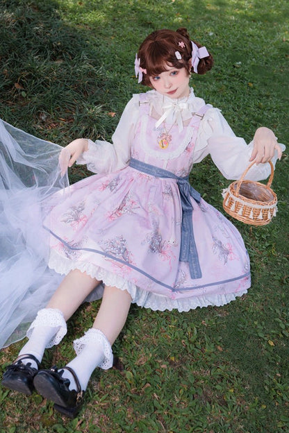 Sweet Lolita Dress - Lily Of The Valley Rabbit, Pink, Bow Detail, Ruffled, Printed - additional product view 2