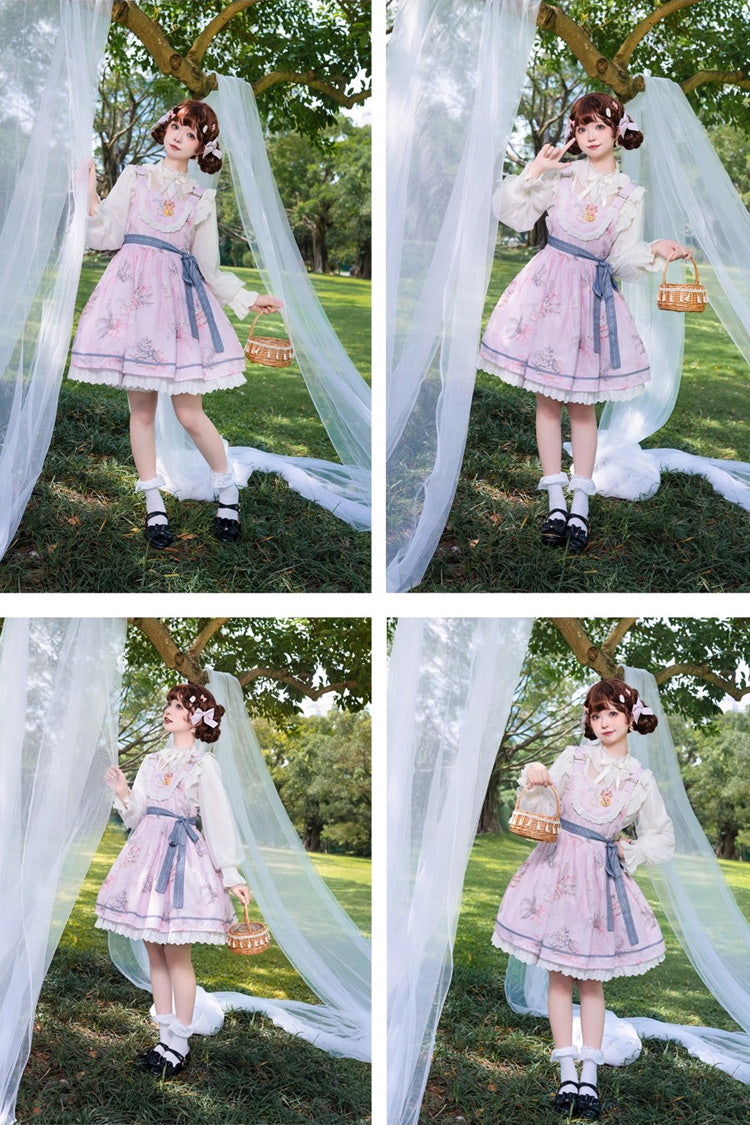 Sweet Lolita Dress - Lily Of The Valley Rabbit, Pink, Bow Detail, Ruffled, Printed - additional product view 5
