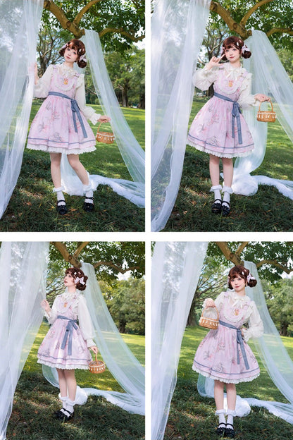 Sweet Lolita Dress - Lily Of The Valley Rabbit, Pink, Bow Detail, Ruffled, Printed - additional product view 5