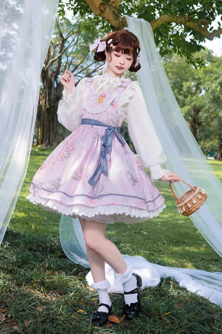 Sweet Lolita Dress - Lily Of The Valley Rabbit, Pink, Bow Detail, Ruffled, Printed - main product image