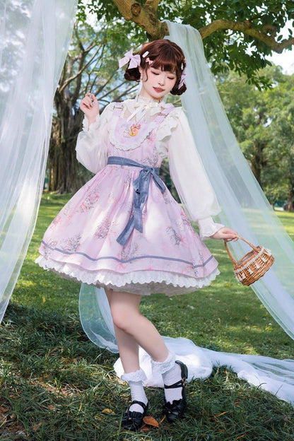 Sweet Lolita Dress - Lily Of The Valley Rabbit, Pink, Bow Detail, Ruffled, Printed - main product image