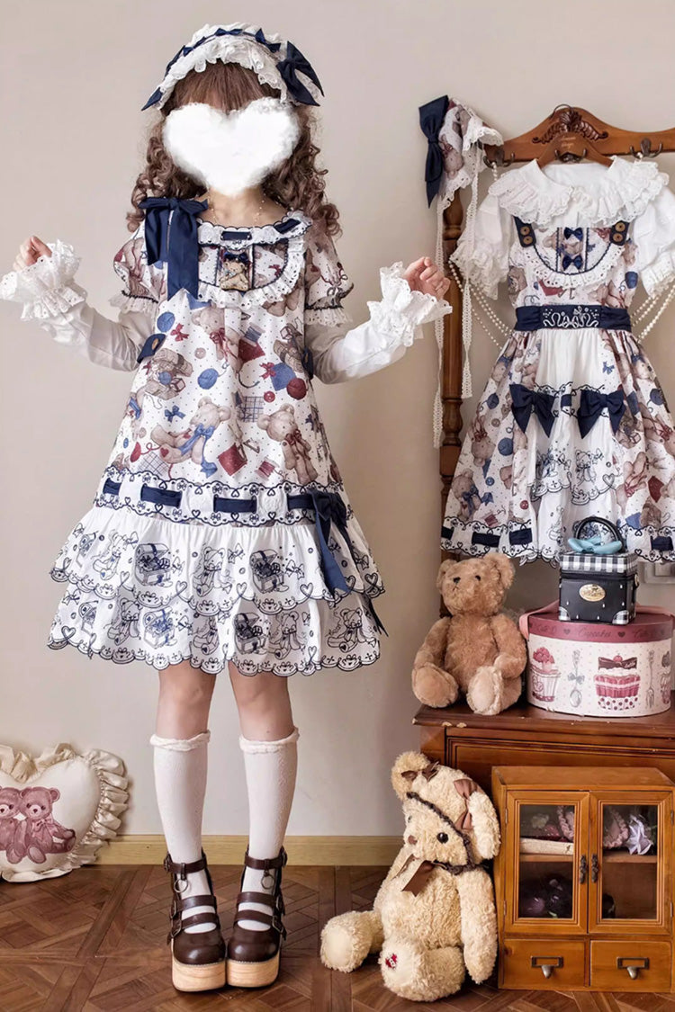 Sweet Lolita Dress - Little Bear Tailor, Multi-Color, Printed, Layered, Bow Detail - additional product view 2