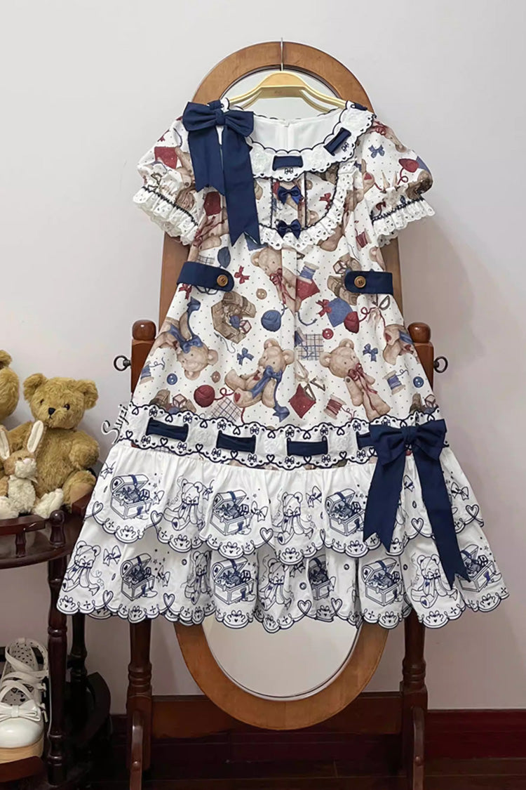 Sweet Lolita Dress - Little Bear Tailor, Multi-Color, Printed, Layered, Bow Detail - additional product view 3