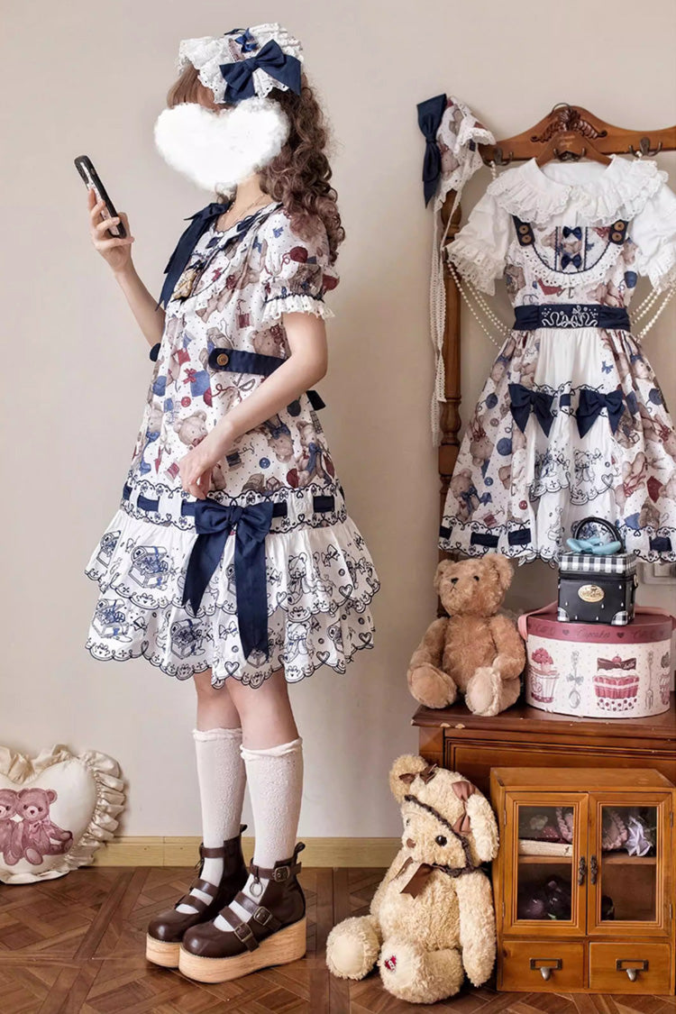 Sweet Lolita Dress - Little Bear Tailor, Multi-Color, Printed, Layered, Bow Detail - additional product view 4