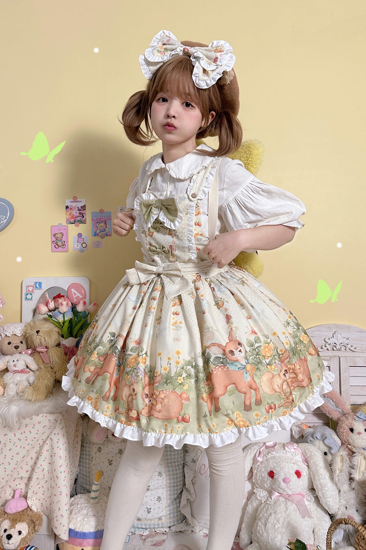 Sweet Lolita Dress - Little Deer Gathering, Multi-Color, Printed, Bow Detail, Ruffled - additional product view 2