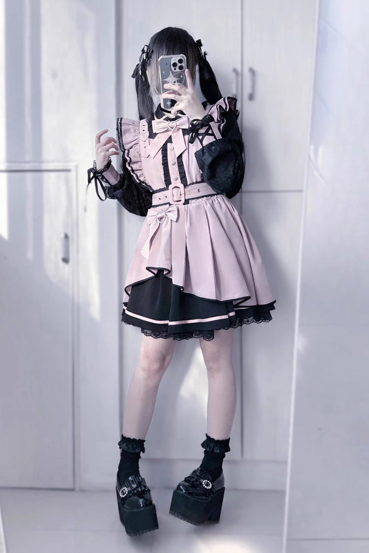 Sweet Lolita Dress - Little Idol, 6 Colors, Bow Detail, Lace Trim, Ruffled - S Black/Pink / M Black/Pink / L Black/Pink option