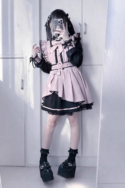 Sweet Lolita Dress - Little Idol, 6 Colors, Bow Detail, Lace Trim, Ruffled - S Black/Pink / M Black/Pink / L Black/Pink option