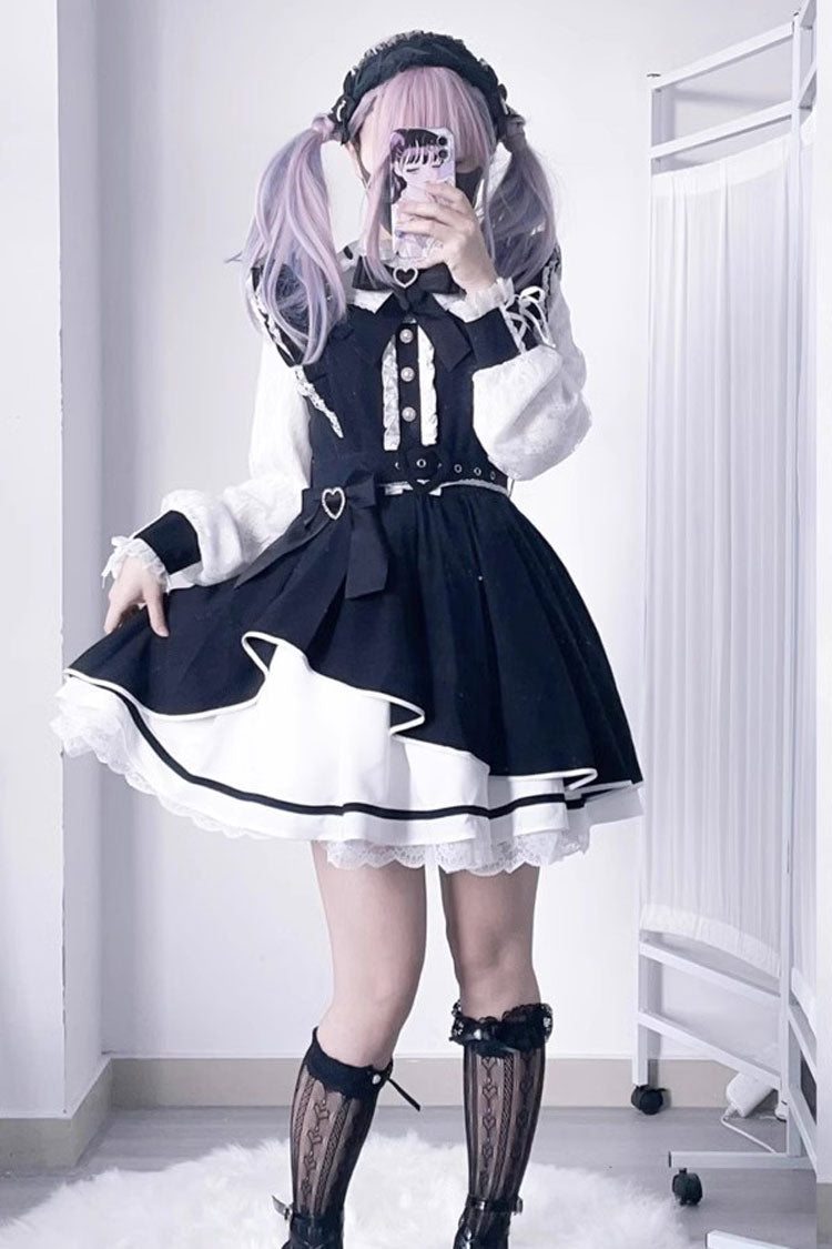 Sweet Lolita Dress - Little Idol, 6 Colors, Bow Detail, Lace Trim, Ruffled - S Black/White / M Black/White / L Black/White option
