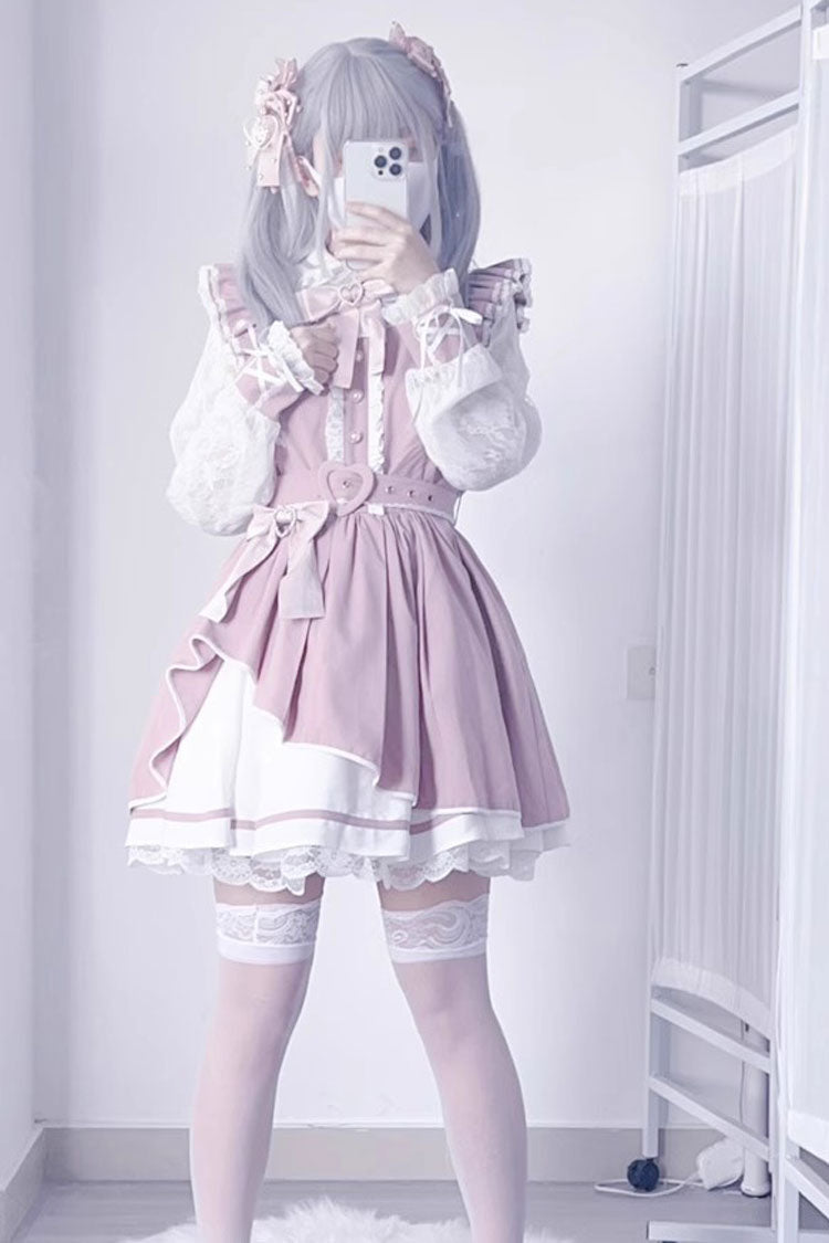 Sweet Lolita Dress - Little Idol, 6 Colors, Bow Detail, Lace Trim, Ruffled - S Pink/White / M Pink/White / L Pink/White option