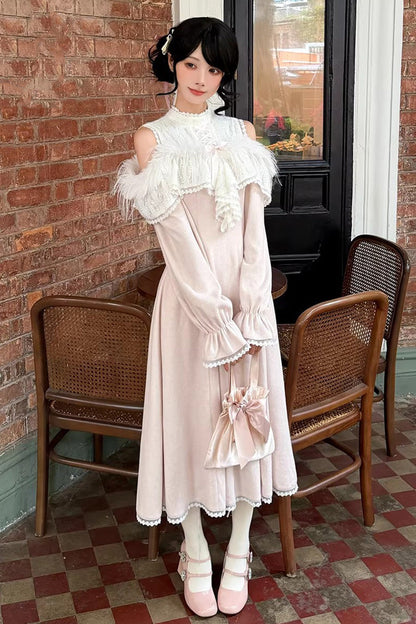 Sweet Lolita Dress - Little Love Song, Pink, Long Length, Stand Collar, Lace Trim - additional product view 2