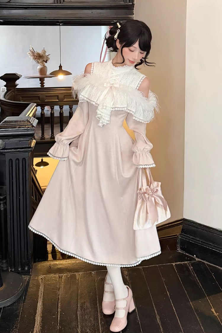 Sweet Lolita Dress - Little Love Song, Pink, Long Length, Stand Collar, Lace Trim - additional product view 3
