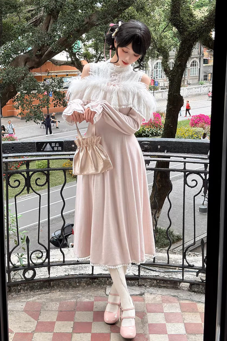 Sweet Lolita Dress - Little Love Song, Pink, Long Length, Stand Collar, Lace Trim - additional product view 4