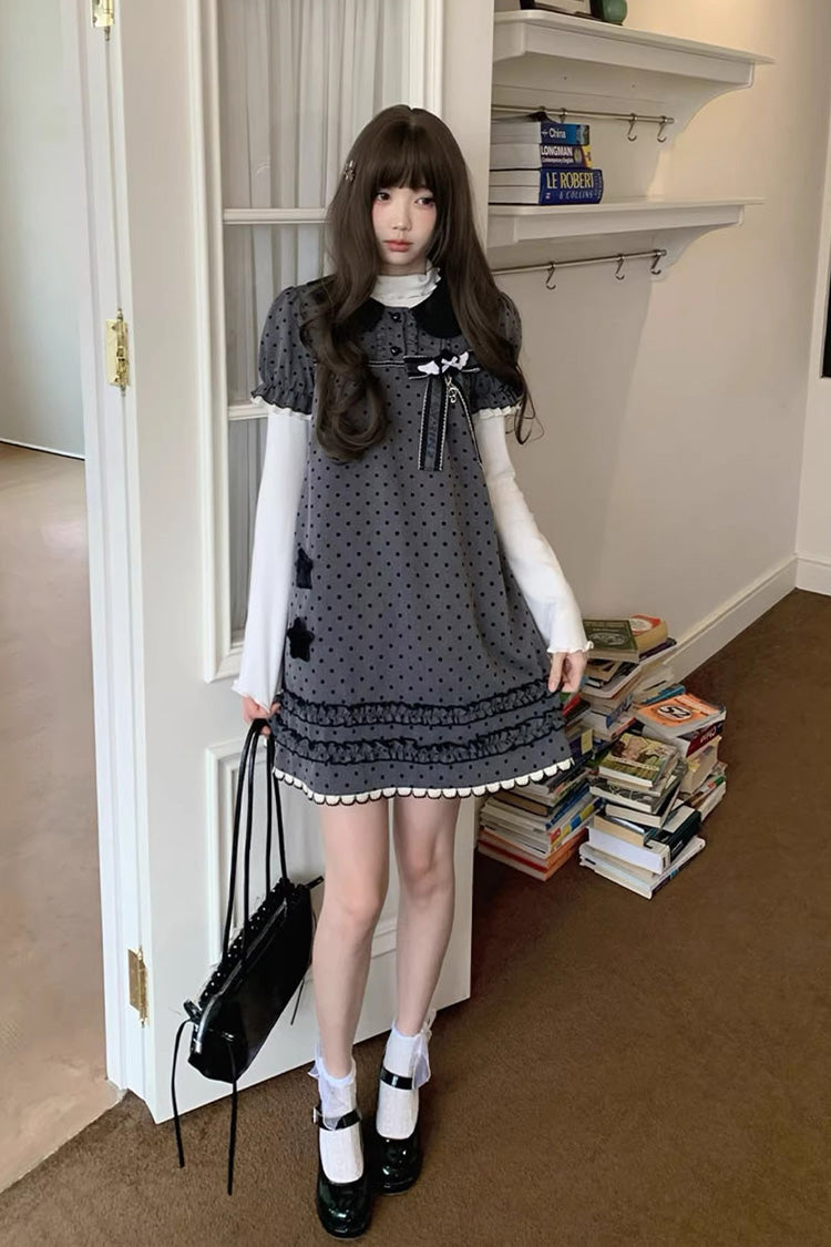 Sweet Lolita Dress - Little Star Wish, Gray, Bow Detail, Printed, Classic Style - additional product view 2