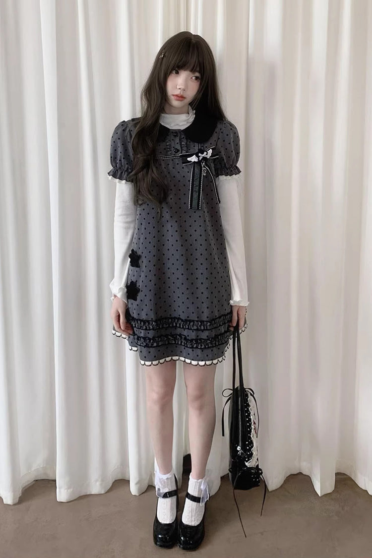 Sweet Lolita Dress - Little Star Wish, Gray, Bow Detail, Printed, Classic Style - additional product view 4